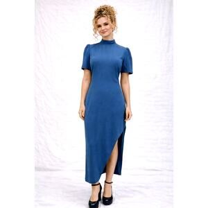 Alexia Admor Dixie Mockneck Maxi Sheath Dress in Denim Blue 4